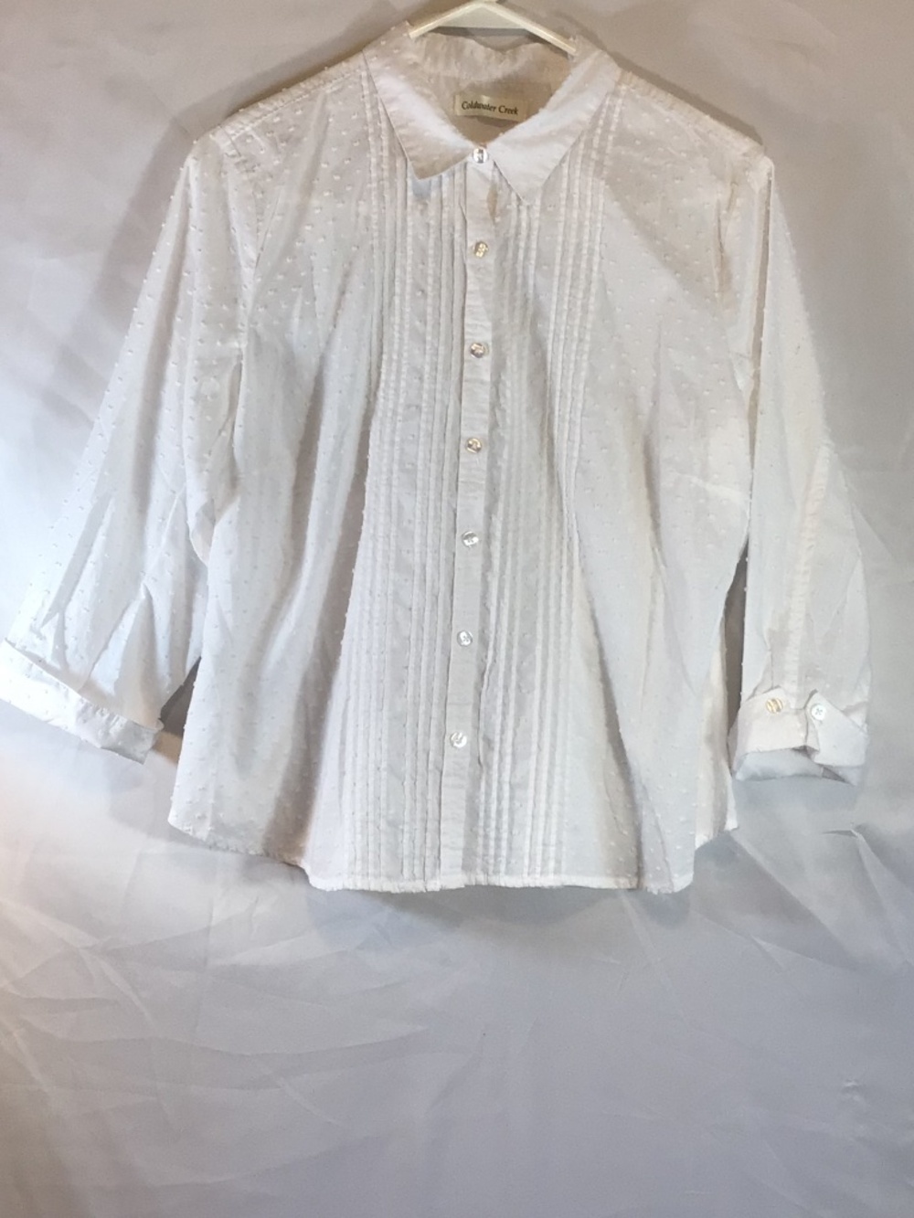 coldwater creek button up shirt PL (14-16) white swiss dot lagenlook coastal